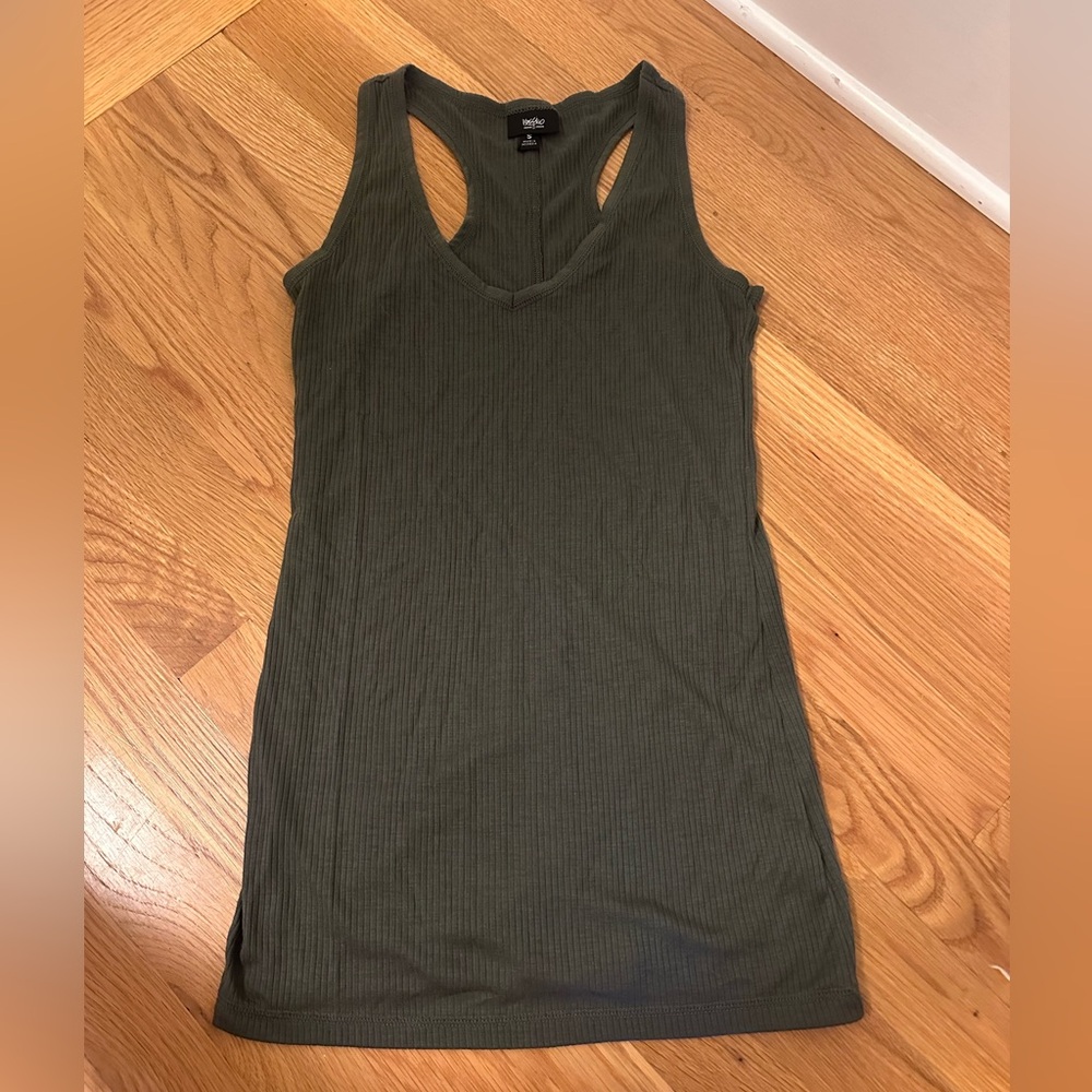Ribbed Olive Green V-Neck Racerback Tank Top
